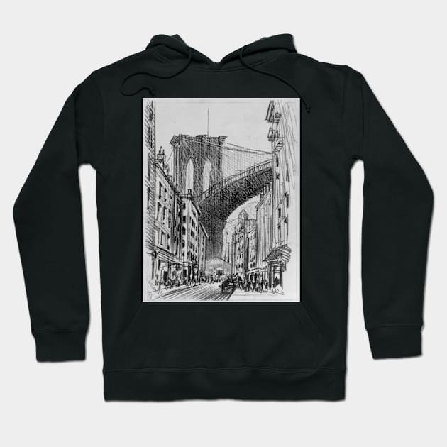 City sketch of New York with a view to Brooklyn Bridge Hoodie by SLGA Designs